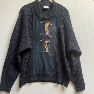 Vintage Sergia Barlieri embroidered Duck Suede alpaca wool sweater Sz L 24” PTP